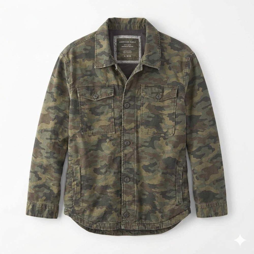 American Eagle Mens XL Camo Military Field Jacket Green Cotton Canvas Chore Coat